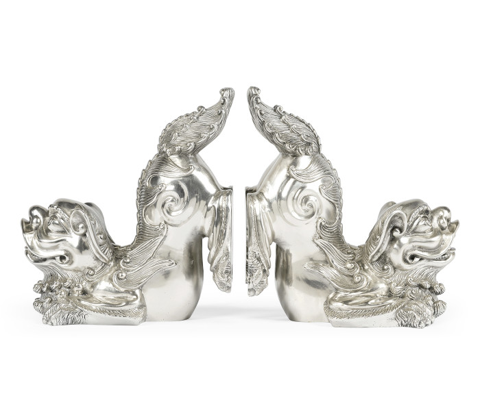 White Stainless Steel Foo Dog Bookends