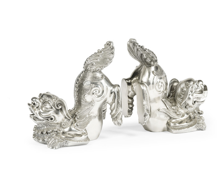 White Stainless Steel Foo Dog Bookends