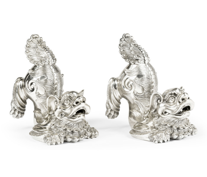 White Stainless Steel Foo Dog Bookends