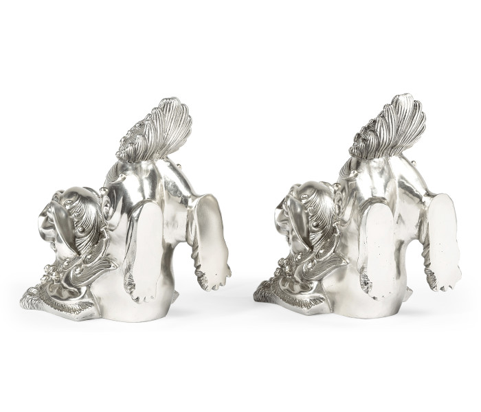 White Stainless Steel Foo Dog Bookends