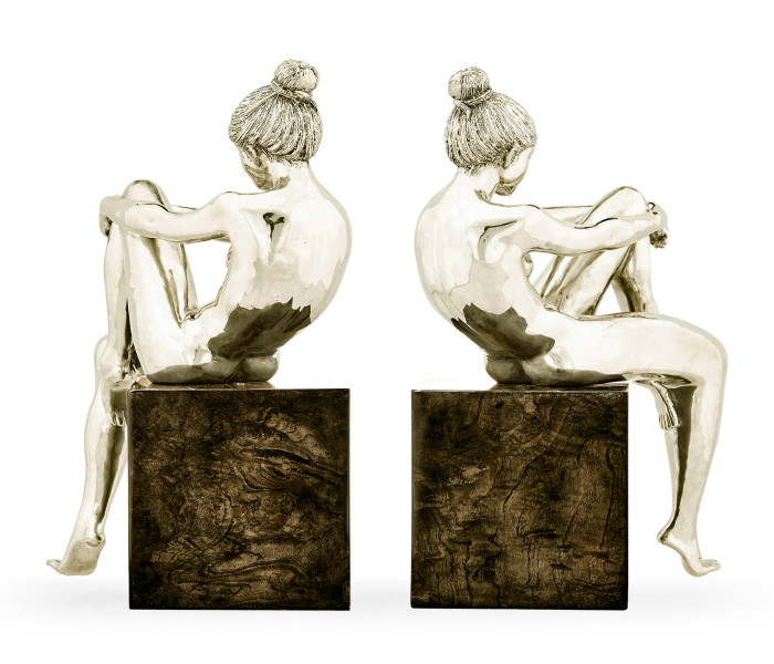 Set of White Brass Nude Girl Bookends