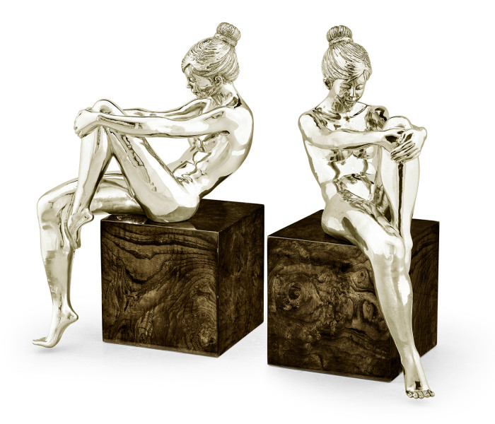 Set of White Brass Nude Girl Bookends