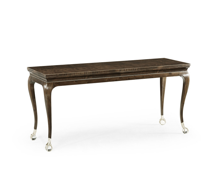 Large Brown Mahogany Console Table with Cabriole Legs & White Brass Claw Feet