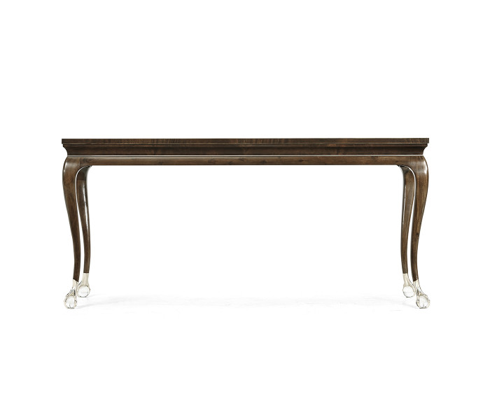 Large Brown Mahogany Console Table with Cabriole Legs & White Brass Claw Feet