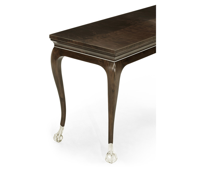 Large Brown Mahogany Console Table with Cabriole Legs & White Brass Claw Feet