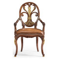 Sheraton Style Burl Walnut Oval Back Arm Chair