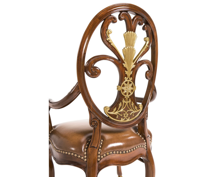 Sheraton Style Burl Walnut Oval Back Arm Chair