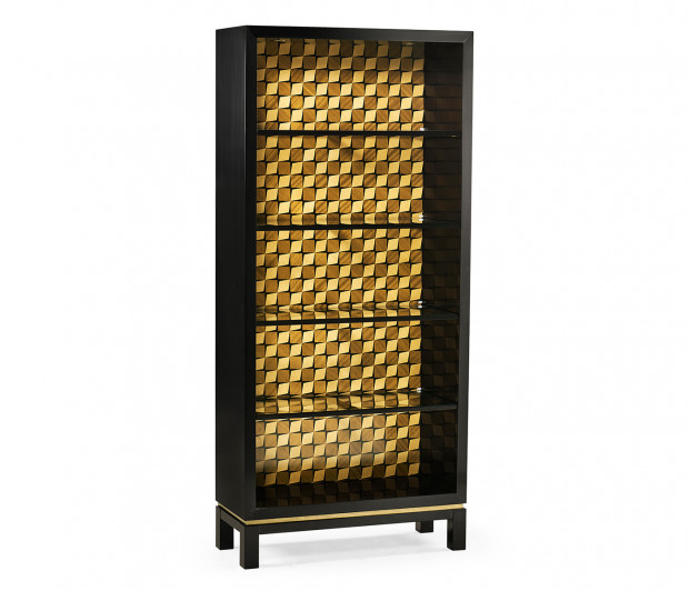 Black Bookcase with Interior Geometric Pattern