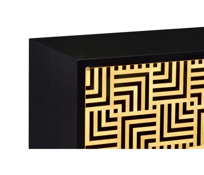 Black Storage Cabinet with Patterned Front