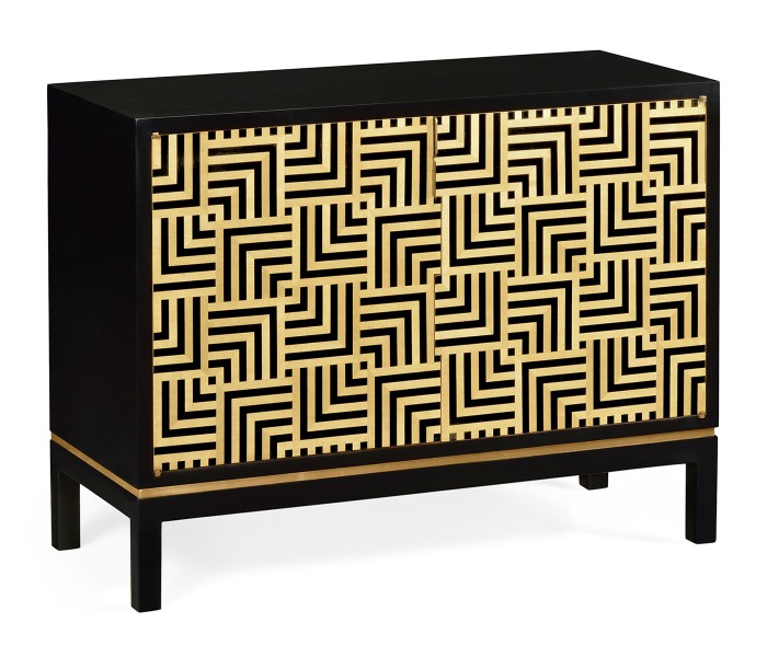 Black Storage Cabinet with Patterned Front