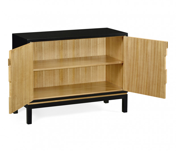 Black Storage Cabinet with Patterned Front