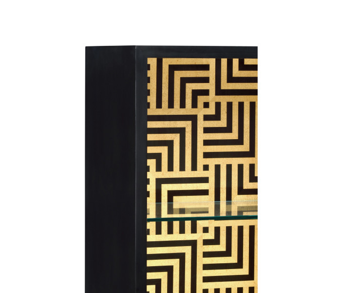 Black Display Cabinet with Interior Geometric Pattern