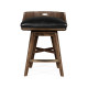 Natural Walnut Counter Stool, Upholstered in Black Leather with swivel