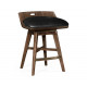 Natural Walnut Counter Stool, Upholstered in Black Leather with swivel