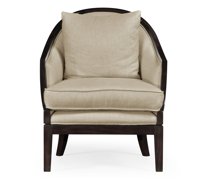 Rouded Rattan Back Dining Chair, Upholstered in MAZO