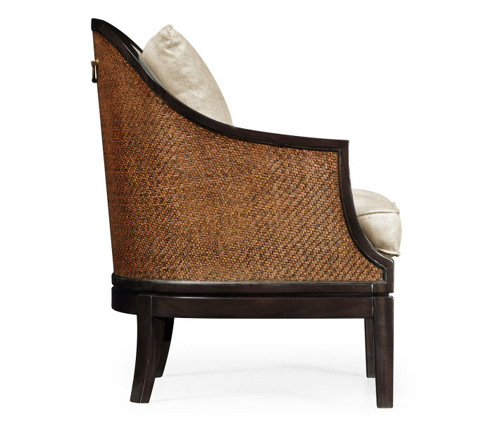 Rouded Rattan Back Dining Chair, Upholstered in MAZO