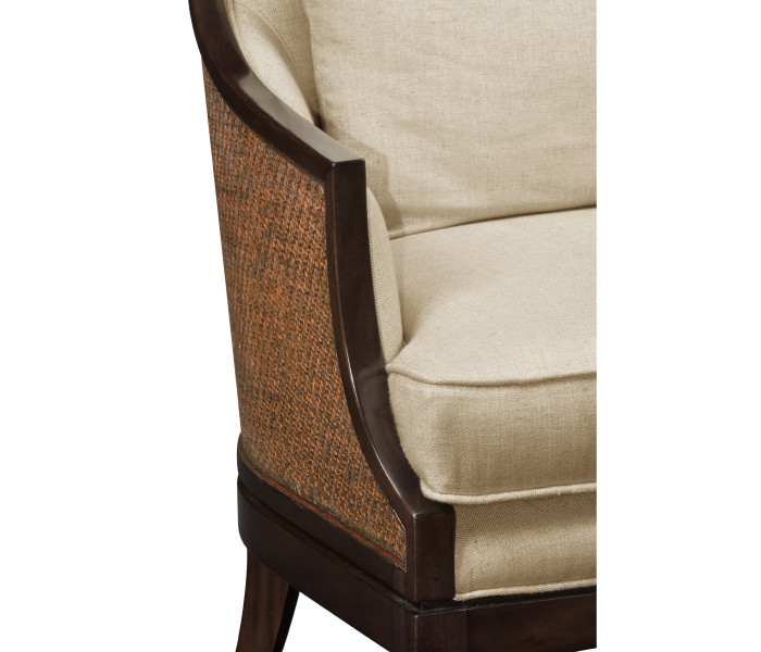 Rouded Rattan Back Dining Chair, Upholstered in MAZO