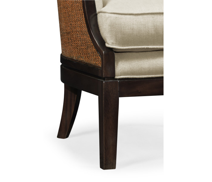 Rouded Rattan Back Dining Chair, Upholstered in MAZO