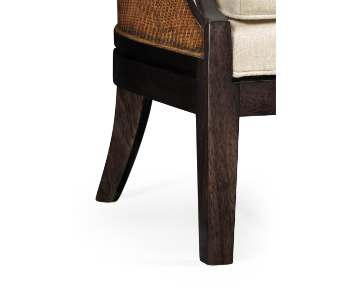 Rouded Rattan Back Dining Chair, Upholstered in MAZO