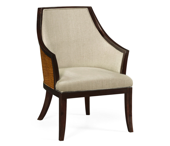 Curved Sonokelling & Rattan Occasional Chair, Upholstered in MAZO Curved Sonokelling & Rattan Occasional Chair, Upholstered in MAZO