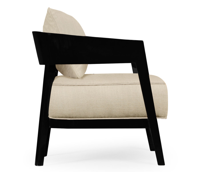 Smoky Black Tub Chair with Back Pillow, Upholstered in MAZO