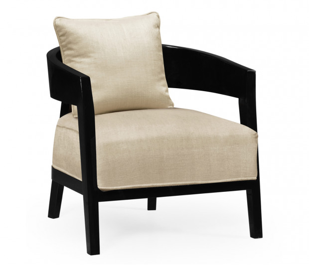 Smoky Black Tub Chair with Back Pillow, Upholstered in MAZO