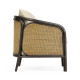 Dark Brown Ash & Woven Rattan Occasional Chair, Upholstered in MAZO