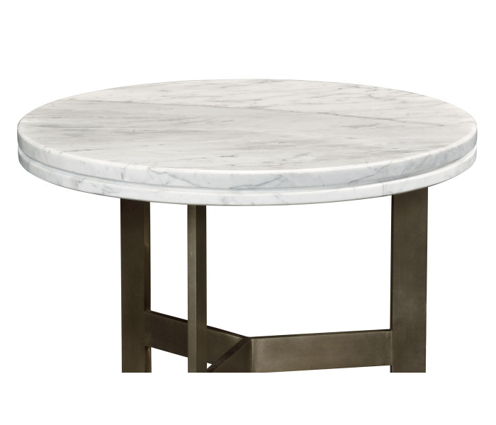 Round Stainless Steel & Faux Calacatta Oro Marble Side Table