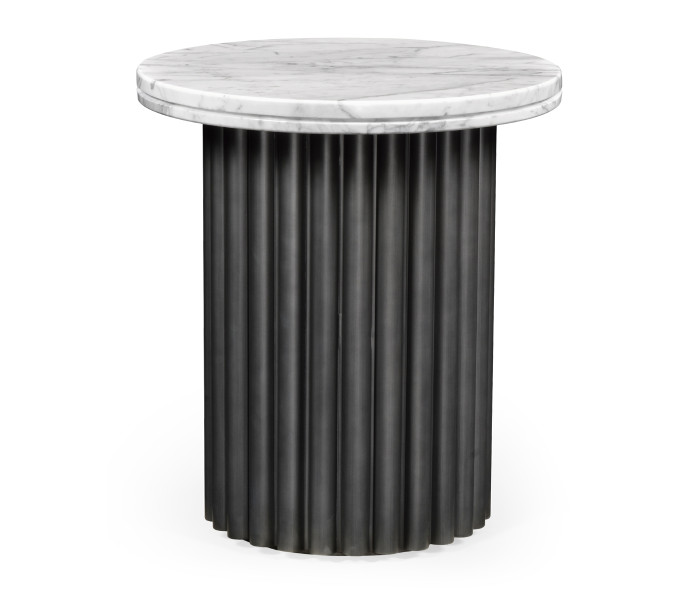 Round Charcoal Grey & Faux Calacatta Oro Marble Side Table Round Charcoal Grey & Faux Calacatta Oro Marble Side Table