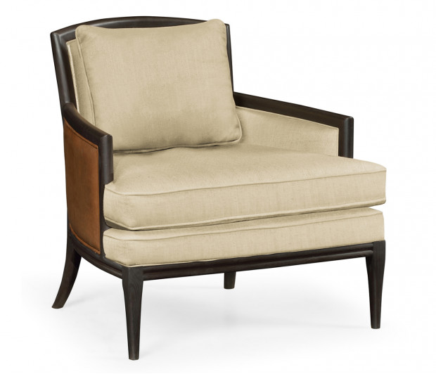 Rounded Back Dark Brown Ash Occasional Chair, Upholstered in MAZO