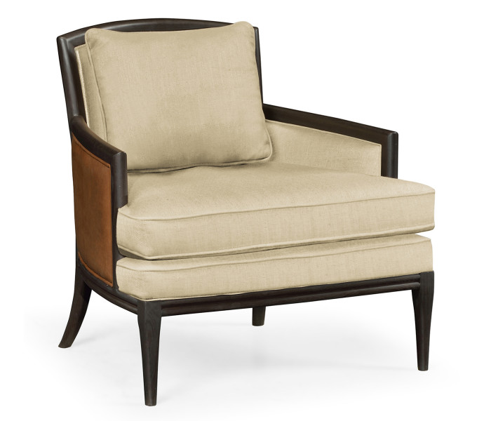 Rounded Back Dark Brown Ash Occasional Chair, Upholstered in MAZO Rounded Back Dark Brown Ash Occasional Chair, Upholstered in MAZO