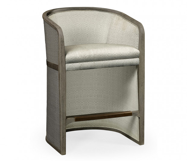 Grey & Dark Grey Rattan Tub Counter Stool, Upholstered in Standard Outdoor Fabric