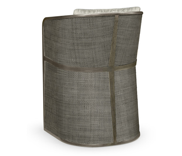 Grey & Dark Grey Rattan Tub Counter Stool, Upholstered in Standard Outdoor Fabric