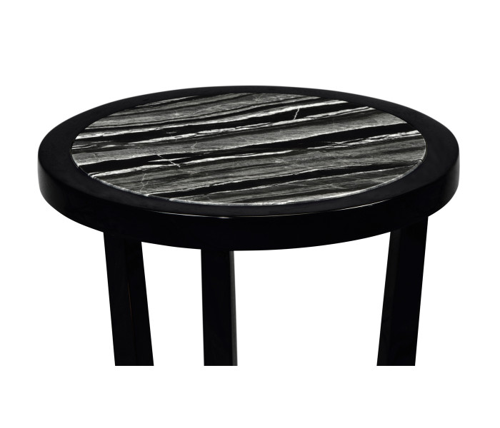 Small Black Gloss Side Table with Marble Top