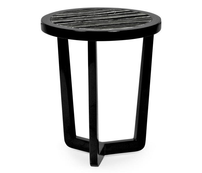 Small Black Gloss Side Table with Marble Top