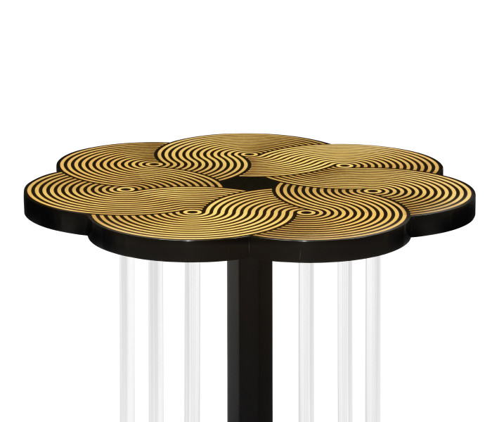 Op Art Floral Bright Satinwood & Acrylic Lamp Table