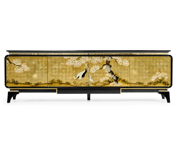 Modern Asian Smoky Black & Gold Entertainment Cabinet