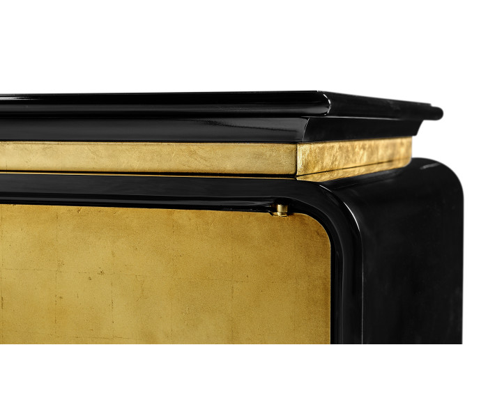 Modern Asian Smoky Black & Gold Entertainment Cabinet