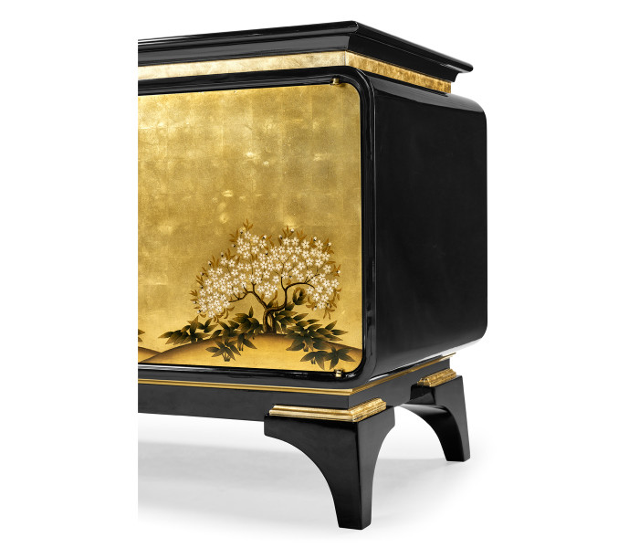 Modern Asian Smoky Black & Gold Entertainment Cabinet