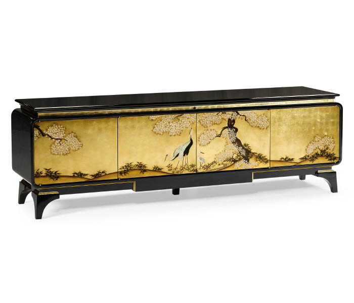 Modern Asian Smoky Black & Gold Entertainment Cabinet