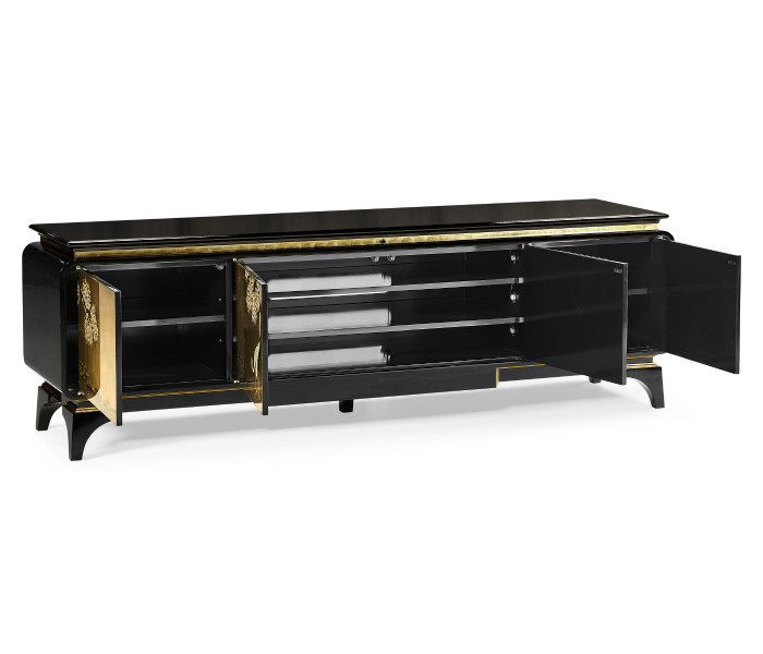 Modern Asian Smoky Black & Gold Entertainment Cabinet