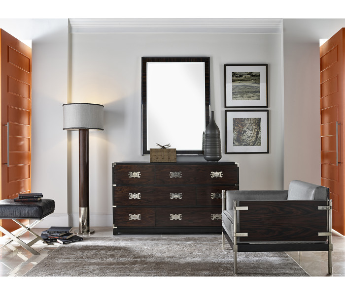 Large Campaign Style Dark Santos Rosewood Chest of Six Drawers Large Campaign Style Dark Santos Rosewood Chest of Six Drawers