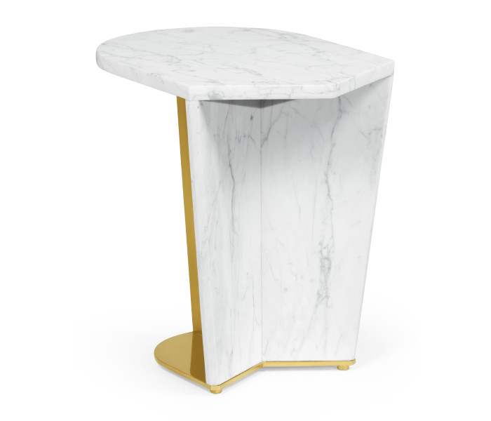 Fusion Medium White Marble & Brass End Table