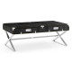 Campaign Style Dark Santos Rosewood & Faux Black Croc Leather Coffee Table with Drawers