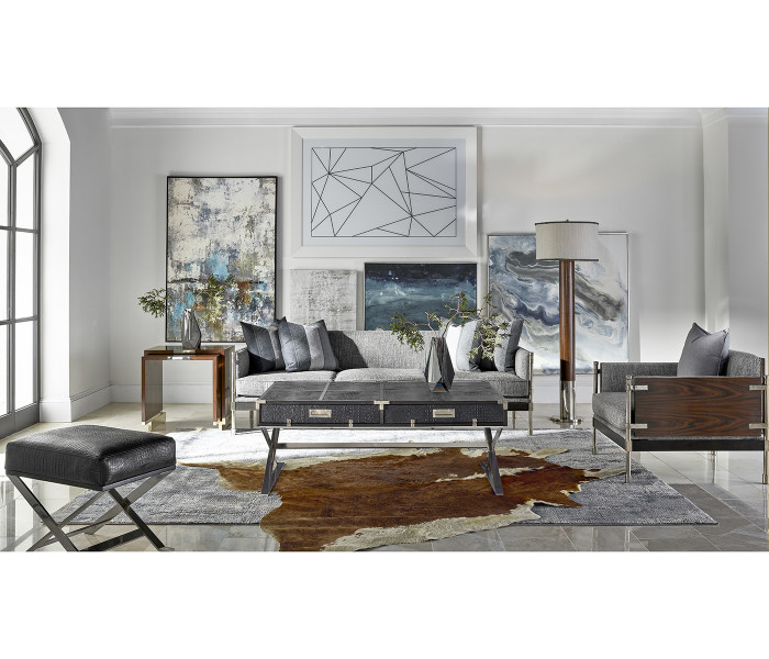 Campaign Style Dark Santos Rosewood & Faux Black Croc Leather Coffee Table with Drawers Campaign Style Dark Santos Rosewood & Faux Black Croc Leather Coffee Table with Drawers