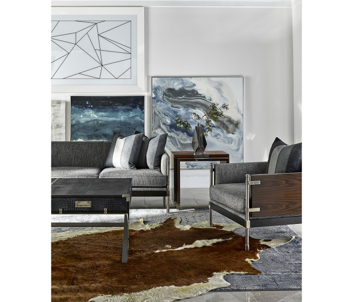 Campaign Style Dark Santos Rosewood & Faux Black Croc Leather Coffee Table with Drawers Campaign Style Dark Santos Rosewood & Faux Black Croc Leather Coffee Table with Drawers