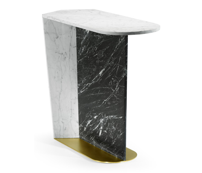 Fusion White & Black Marble End Table