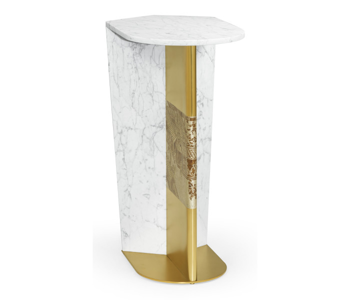 Fusion White Marble & Brass End Table