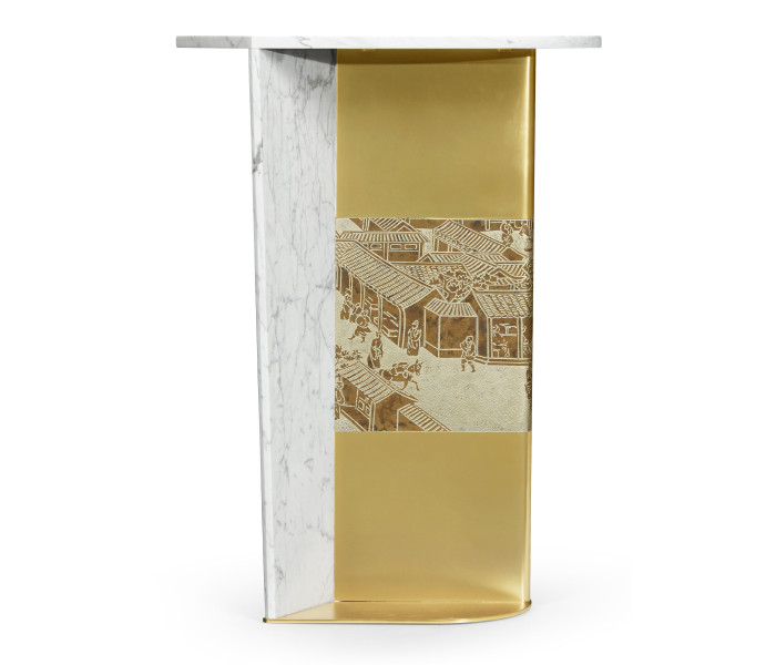 Fusion White Marble & Brass End Table