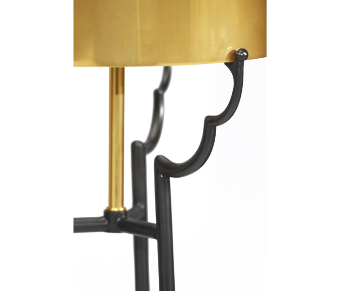 Contemporary Antique Satin Gold Brass & Black Stainless Steel Floor Lamp